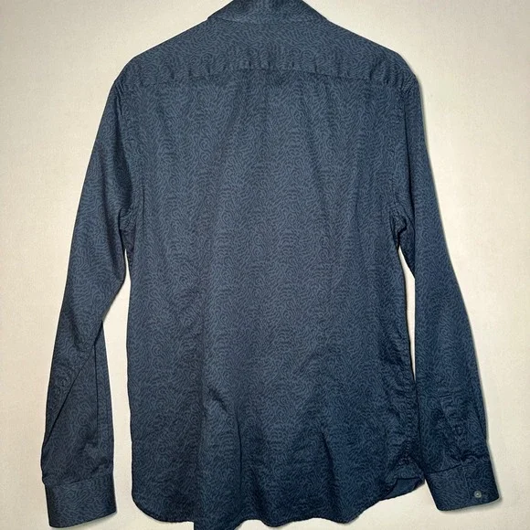 John Varvatos Button Shirt Mens Medium Blue Leopard Print Abstract Designer Club
